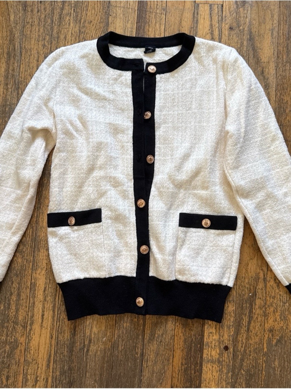 Classic Ivory and Black Contrast Cardigan Sweater